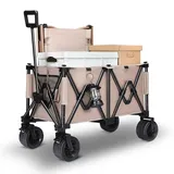 Bollerwagen Gartenwagen Faltbar mit Bremsen 150KG Transportwagen verstellbarem Griff Gartenkarre Gerätewagen Handwagen Geländereifen Strandwagen ... - Braun