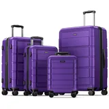 SHOWKOO Kofferset 4 Teilig Familienset Hartschale Leicht ABS+PC Erweiterbar Reisekoffer Haltbar Trolley Handgepäck Sets mit TSA Schloss und 4 Rollen (S M L XL -Lila)