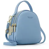 PORRASSO Mini Rucksack Damen Mode Handtasche Mädchen Wasserdicht Umhängetasche mit Kopfhörerloch Leder Daypack Reise Dating Kleiner Rucksäcke Blau