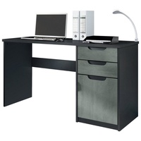 Vladon Schreibtisch Logan, Germany, Bürotisch mit 2 Schubladen und 1 Tür, Schwarz matt/Beton Dunkel Optik (129 x 76 x 60 cm)