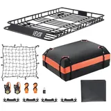 Vevor Dachgepäckträgerkorb Autodachkorb (1625 x 990 x 105 mm) universeller Dachgepäckträger mit Gepäcktasche & Netz & Ratschengurten (113,4 kg Max Tragkraft), Autodach-Gepäckträger für SUV Lkw