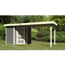 Karibu Woodfeeling Schwandorf 4,67 x 2,38 x 2,18 m terragrau inkl. Anbaudach