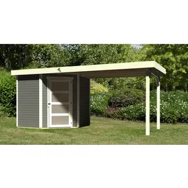 Karibu Woodfeeling Schwandorf 4,67 x 2,38 x 2,18 m terragrau inkl. Anbaudach
