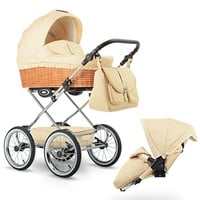 Kinderwagen mit Weidenkorb Babyschale und Isofix optional Retro by SaintBaby Sand R23 2in1 ohne Babyschale