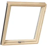 Holz-Dachflächenfenster, RoofLITE+ Slim Pine, Anthrazit/Kiefer, 78 x 98 cm, Schwingflügel mit Innenrollo, individuell konfigurieren