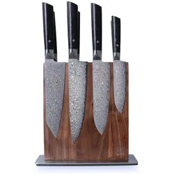 Zayiko Black Edition 3er Messerset mit Messerblock I 9-18cm Klingen I dunkler Damast I Pakkaholz