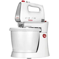 MPM MMR-20Z Teigkneter Teigmischer Schüssel 3L, 5 Geschwindigkeiten+Turbo Rotierende Schüssel Zubehör Edelstahl. 750W Weiß