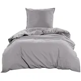 Wometo Bettwäsche Renforce Stone-Washed 135x200 & 80x80 100% Baumwolle - grau OEKO-TEX modern Used-Look Leinen-Optik