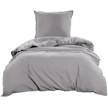 Wometo Bettwäsche Renforce Stone-Washed 135x200 & 80x80 100% Baumwolle - grau OEKO-TEX modern Used-Look Leinen-Optik