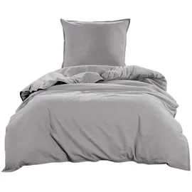 Wometo Bettwäsche Renforce Stone-Washed 135x200 & 80x80 100% Baumwolle - grau OEKO-TEX modern Used-Look Leinen-Optik