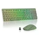 SOLIDEE Beleuchtetes Kabellose Tastatur und Maus Set, 2.4 GHz Wiederaufladbar, Grüne Retro Schreibmaschinen-Tastatur mit Leuchtenden Runde Tasten + USB-Empfänger für PC Laptop Windows(Dark Green)