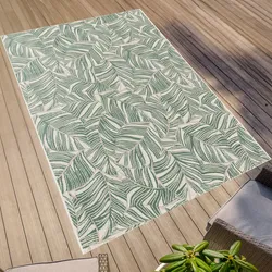 Teppich "Outdoorteppich PARADISE - Leaves", grün (grün,hellbraun,beige), B:200cm H:4mm L:290cm, Polypropylen, PRIMAFLOR-IDEEN IN TEXTIL, Teppiche, Flachgewebe, Palmblätter, In- und Outdoor geeignet, wasserfest