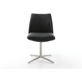 DeLife Drehstuhl Elso-Flex Echt-Leder Schwarz Fußkreuz Edelstahl 360° drehbar Taschenfederkern, Esszimmerstühle