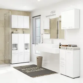 abamihome Akord Hochschrank, Weiß, Holzwerkstoff, 5 Fächer, Rechteckig,Quadratisch, 30x140x30 cm, Badezimmer, Badezimmerschränke, Midischränke