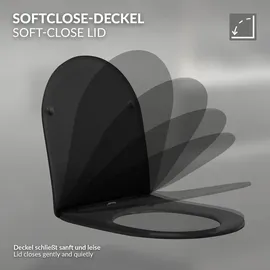 ECD Germany LuxeBath Hänge-WC mit WC-Sitz Schwarz matt
