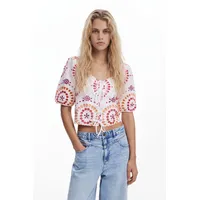 Desigual, Bedruckte Boho-Bluse mit Schleifen, Baumwolle, XL, MATERIAL FINISHES, XL