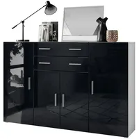 Vladon Highboard, Schwarz Hochglanz, 166.5x106.5x35 cm, Wohnzimmer, Kommoden &
