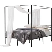 Vevor Himmelbettrahmen (Queen Size), Metallhimmelbett (363 kg belastbar) mit Himmelbett-Design, Stahllattenstütze (Quadrat), Stauraum unter dem Bett, kein Boxspring erforderlich, Netzrahmen Schwarz