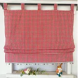Vordesack Blickdichter Raffrollo mit Karo-Muster Landhausstil Gardinen mit Quasten-Kante Raffgardine mit Schlaufen Wohnzimmer Gardinenschal Küche 1 Stück Rot HxB 140x40cm