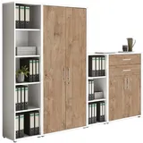 BMG Möbel Aktenschrank Office Edition Set 22, Büroschrank abschließbar mit Metallgriffen Made in Germany (Weiß/Gold Harbor Oak)
