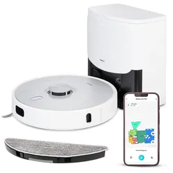 MEDION Saugroboter "X42 SW+ mit Absaugstation, 8.000 Pa Saugleistung, 240min Laufzeit", weiß (weiß, grau), B:35cm H:9,8cm T:35cm, Saugroboter, Nass- und Trocken Saugroboter, Teppicherkennung, Lasernavigation