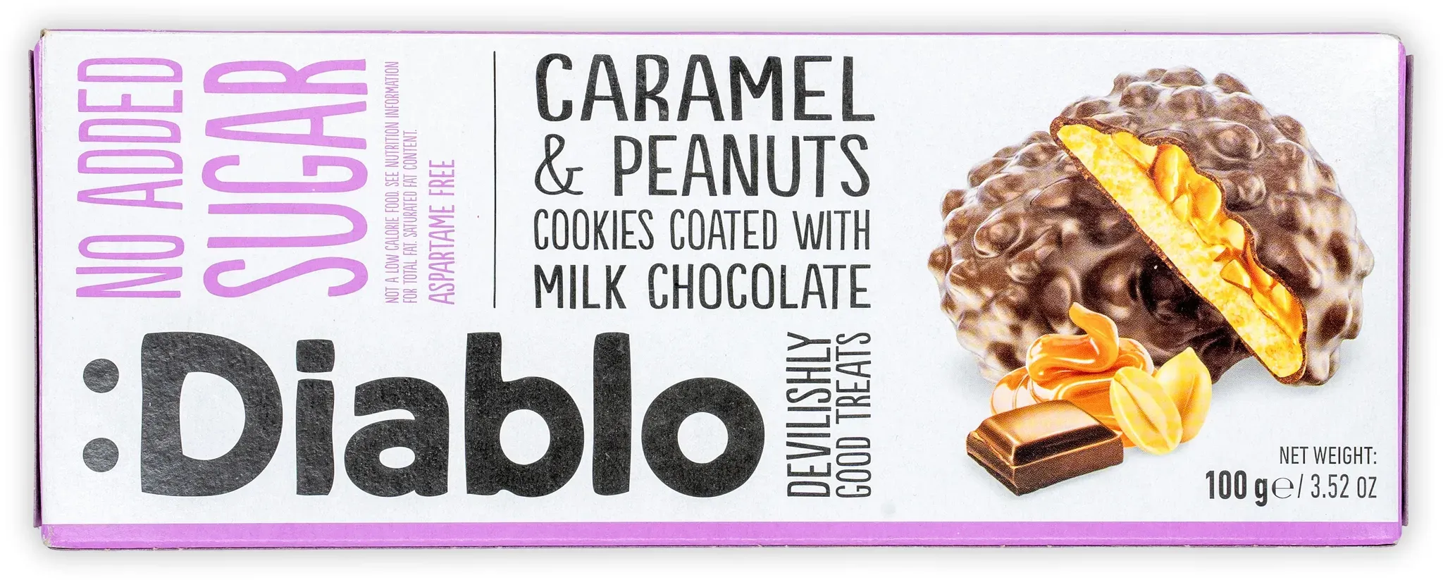 :Diablo No Added Sugar Caramel&Peanuts Cookies Coated with Milk Chocolate Kekse 0,1 kg