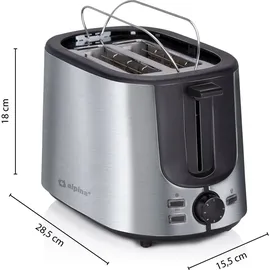 Alpina Toaster 2 Scheiben - Toaster mit Brötchenaufsatz - 7 Stufen Küchengeräte - Sandwichtoaster - Toaster Klein - Silber Edelstahl silber