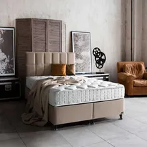 Bambi Boxspringbett 180x200 mit Bettkasten mit Matratzen Golden Prime Set Stauraum 7-Komfortzonen H4 Gold/Beige - Gold/Beige