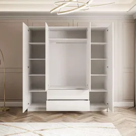 lookway Kleiderschrank AUREL 4D2SZ 4-türig Holznachbildung hochglänzend weiß