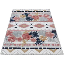 carpetfine Teppich CARPETFINE "Deja 101", bunt (multi), B:120cm H:4mm L:170cm, Polypropylen, Teppiche, Teppich, robustes Flachgewebe, Floral Palmenblätter, In- und Outdoor, Läufer