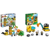 LEGO 10990 DUPLO Baustelle mit Baufahrzeugen, Kran & 10931 DUPLO Bagger und Laster Spielzeug mit Baufahrzeug für Kleinkinder