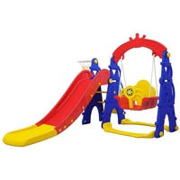 Sweety-Toys Rutsche Sweety Toys 12718 Schaukel und Rutsche Spielset 3-in 1 Produkt rot/gelb/blau mit Basketballkorb im Eifelturmdesign bunt
