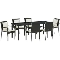 VidaXL 7-teilige Garten Esszimmer Set mit Kissen Schwarz Poly