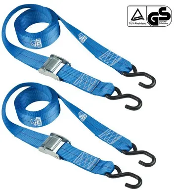 BASI - Spanngurt 2er Set - SG 307 - Blau - mit Klemmschloss und S-Haken - TÜV geprüft - Zurrkraft 125 kg - 0004-0307