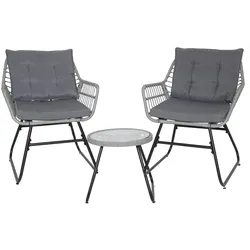 SVITA AMALFI Rattan Sitzgruppe Outdoor Gartenlounge 2 Personen Balkonset Hellgrau