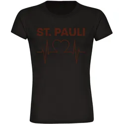 multifanshop Damen T-Shirt - St. Pauli - Herzschlag - Druck braun - Frauen