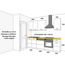 Küchen-Preisbombe Küchenzeile Stilo 250 cm Grau-Weiß