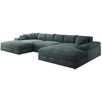 Luxusbetten24 Sofa Designer Sofa Bernardo U in Cord, mit breiter Ottomane blau