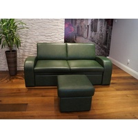Echtleder Sofa 180cm Couch mit Schlaffunktion + Hocker 100% Echt Leder Möbel