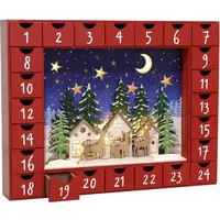 Adventskalender Holz handgefertigt 24 Schubladen mit LED Dorfszene