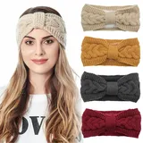 Simoda 4 Stück Damen Gestrickt Stirnband Mädchen Winter Kopfband Ohr Wärmer Haarband Ohrenschützer mit Weichem Fleece Innenfutter (#4) - 1 stück (4er Pack)