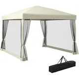 Outsunny Faltpavillon Pavillon Faltzelt mit Seitenwänden inkl. Tragetasche, Stahl+Oxford, Beige, 3x3x2,55m
