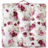 wometo Sitzkissen Bodenkissen 40x40 8cm hoch Oeko-TEX - Landhaus Rosen-Motiv rosa pink weiß mit Tragegriff für Indoor und Outdoor