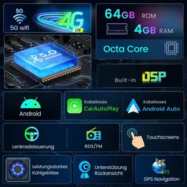 junsun Android Autoradio 4+64GB für VW Golf 7/Passat/Tiguan/Jetta/Polo/Beetle