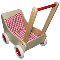 Holz-Wenzel Holzpuppenwagen Laura Holz mit Garnitur karo rot/weiß 