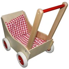 Holz-Wenzel Holzpuppenwagen Laura Holz mit Garnitur karo rot/weiß 