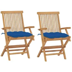 vidaXL Gartenstühle mit Blauen Kissen 2 Stk. Massivholz Teak