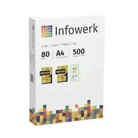 infowerk Druckerpapier Kopierpapier 20000 Blatt (40 x 500) DIN A4 80 g Premium Hochweiß CIE 160 Testsieger PEFC Umweltzertifikat