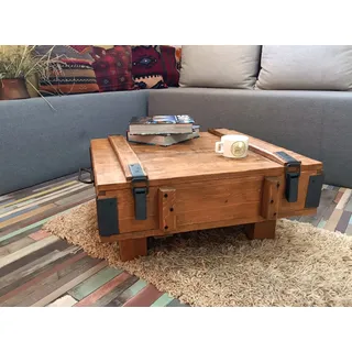 Massivholz Couchtisch Truhe Kiste Hölzern Beistelltisch Sofatisch Vintage Stil