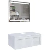 Vladon Waschbeckenunterschrank, Weiß Hochglanz, Holzwerkstoff, 96x36x51 cm, Badezimmer, Badezimmerschränke, Waschbeckenunterschränke
